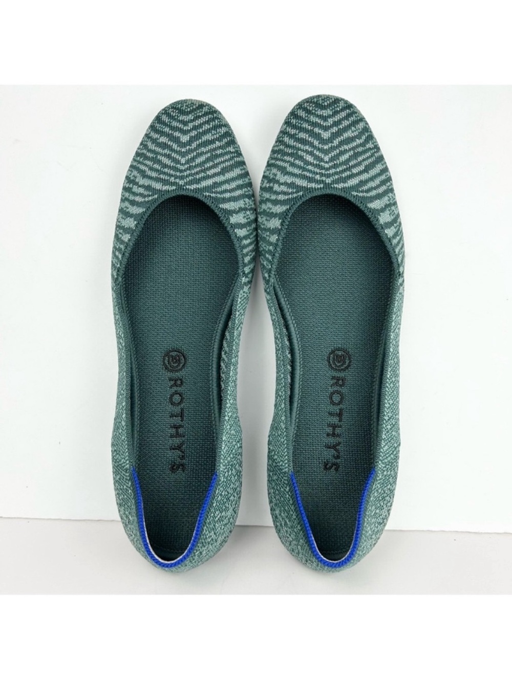 Rothy's The Square Metallic Mirage Zebra Green Retired Shoes Flats Size 12.5
